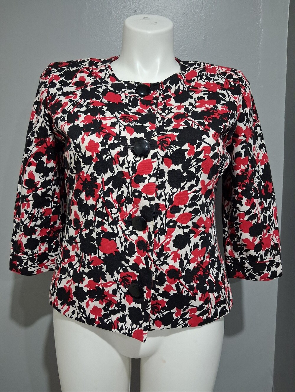Covington Black, White & Red Floral Trim Jacket